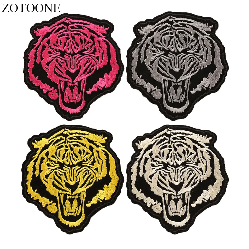 

ZOTOONE 4 Color Iron on Tiger Patches for Clothes Applique Embroidered Stripe Stickers for Backpack Badge DIY Decoration