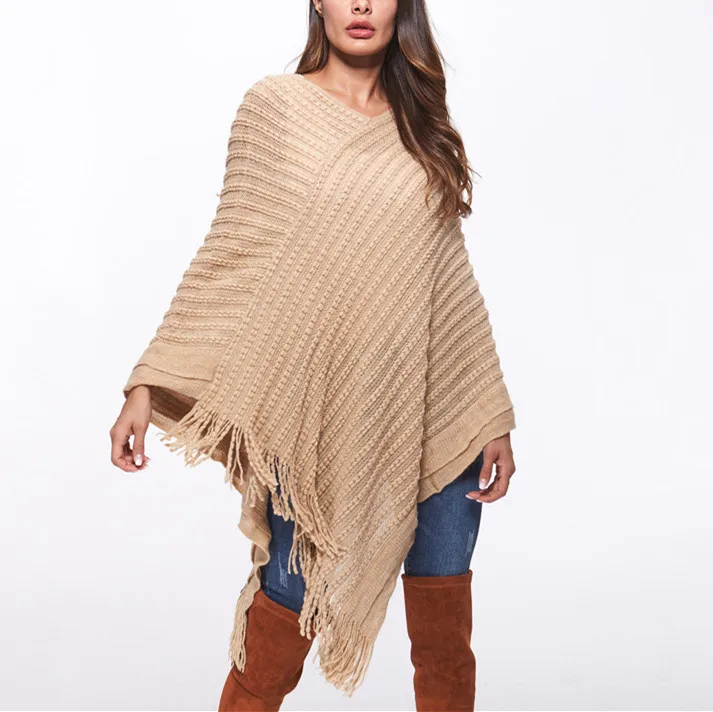 High quality women winter cape sweater Solid gray beige ponchos and ...