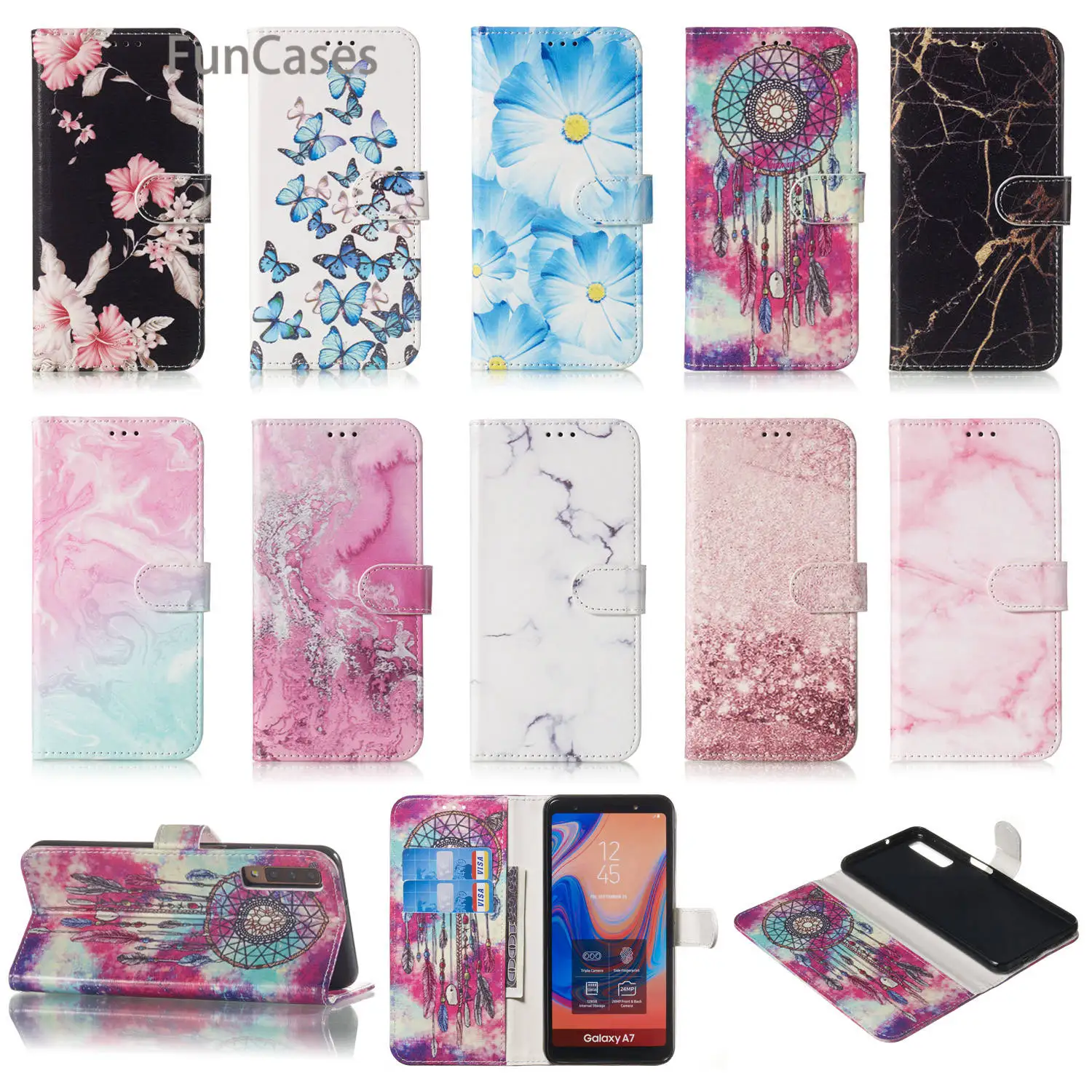 Из искусственной кожи чехол бумажник Girly для coque samsung A9 2018 черный золотой СПС Galaxy
