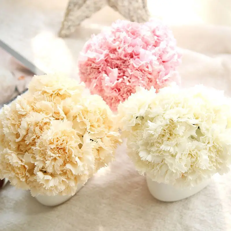 

6 Heads Artificial Silk Holding Flowers Carnation Bouquet Mother's Day Home Wedding Party Holiday Decorations