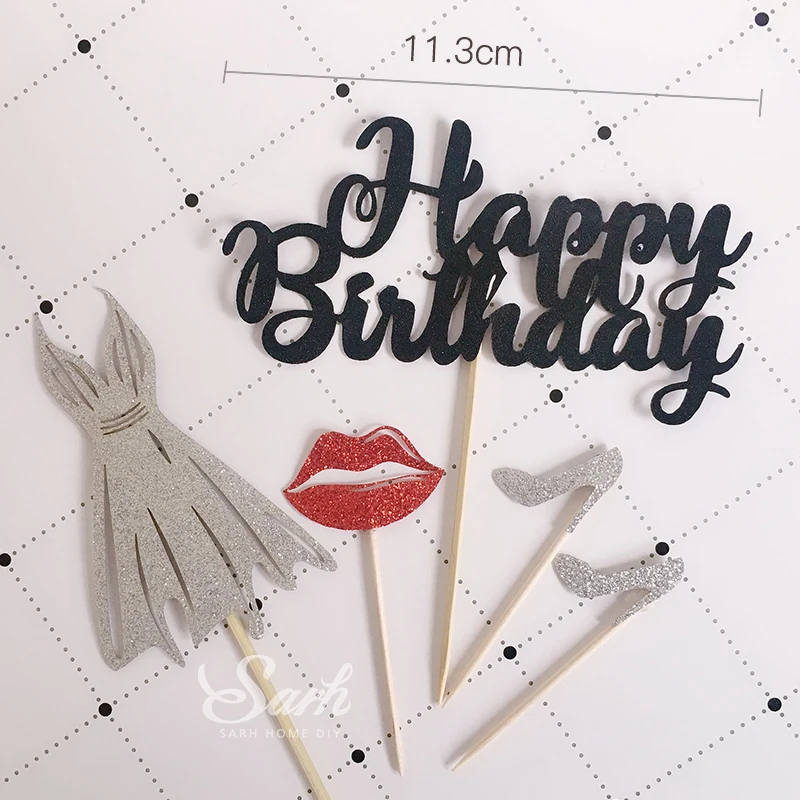 3 sets biling silver black red lips high heel shoes dress happy 3 sets biling silver black red lips high heel shoes dress happy birthday cake topper for party decoration dessert lovely gifts in cake decorating supplies