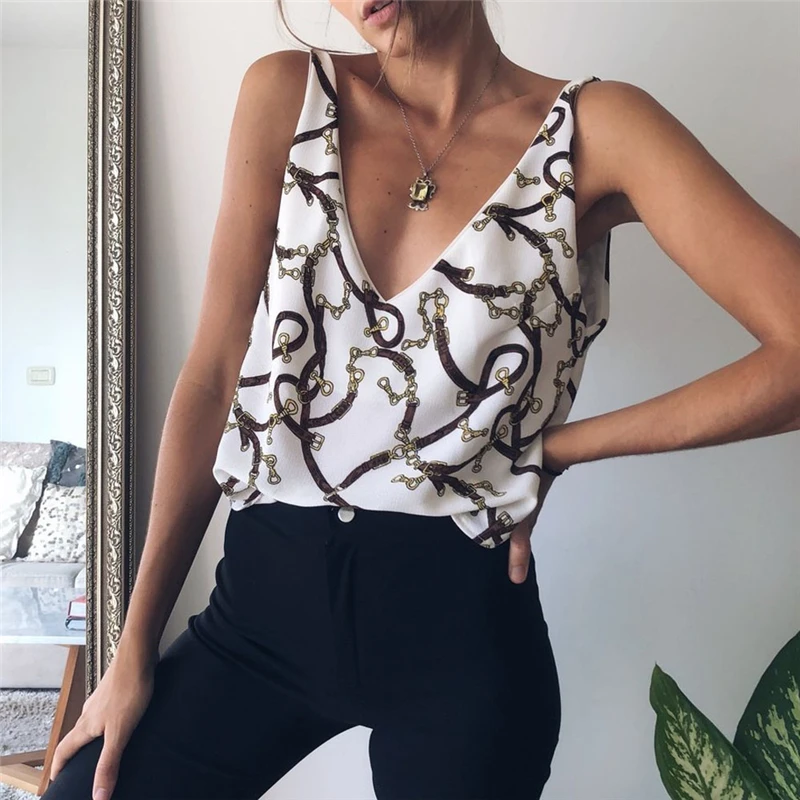 

Women Casual Summer Top Ladies Vest Elegant Sleeveless Tank V Neck Loose Blusa femme Fashion Password chain Tee Streetwear
