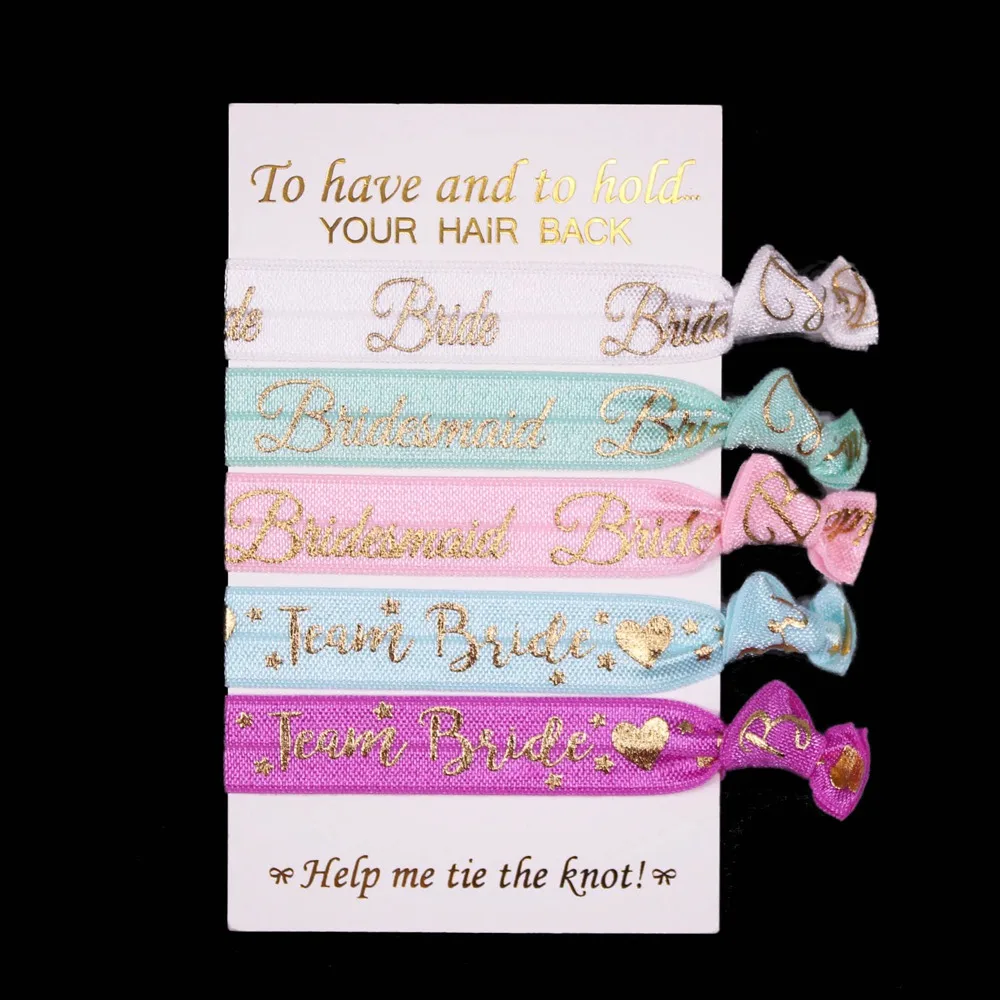 

T.R RIBBON Wedding bride bridesmaid team bride printed FOE Elastic Hair Tie for Hair Accessories 50pcs/lot 5pcs/set
