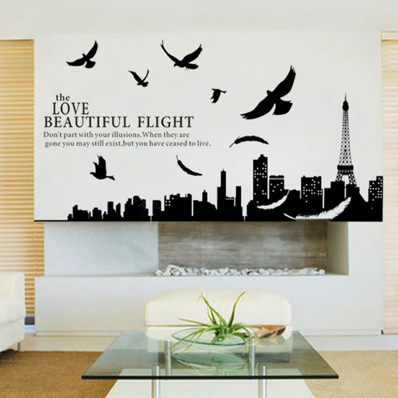 Stadt Silhouette Von Paris Diy Wandaufkleber Fur Wohnzimmer Schlafzimmer Einfache Schwarz Wandtattoos Wohnkultur Vinyl Tapete Sticker Ds Wall Decorating Ideas Picturessticker Wall Aliexpress