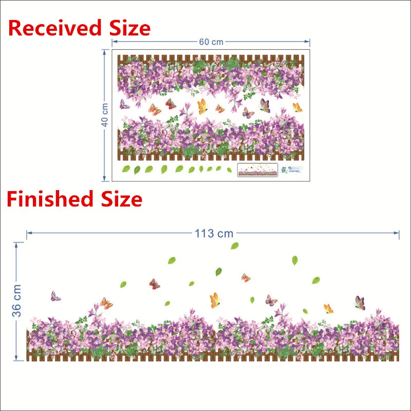 Чудесный сад фиолетовые цветы Бабочка Наклейка на стену s для гостиной спальни 3d Наклейка на стену домашний декор цветочный ТВ украшение - Цвет: Многоцветный