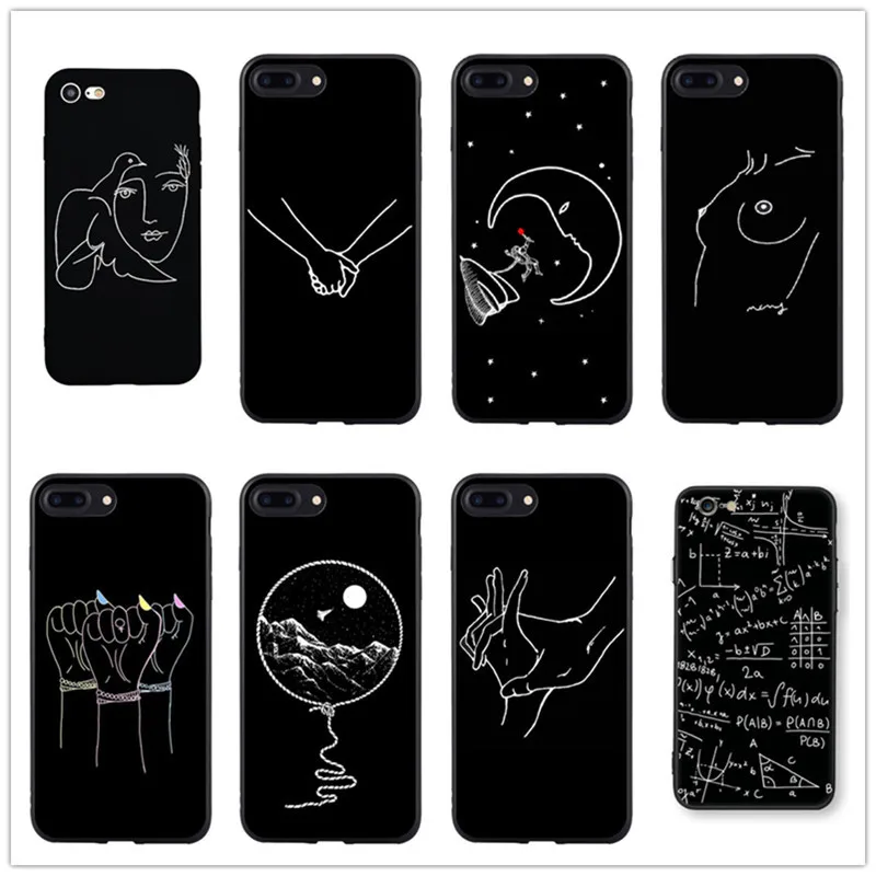 Black style Case For iphone X Ultra thin Soft 8 Artistic Abstract Silicone Face line fundas for x 7 plus 6 5 6s 5s SE |