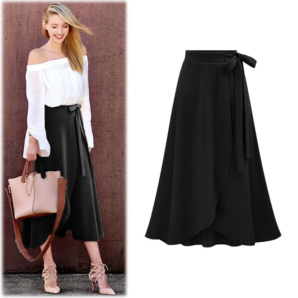 Плюс Размеры M-6XL модные вечерние одноцветная юбка летние Для женщин вельвет карман юбка Высокая талия юбка на шнуровке тонкий юбка для дам