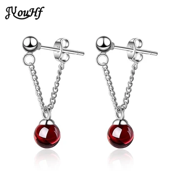 

JYouHF Elegant Crystal Ball Earrings for Women Girl Fashion Strawberry Garnet Charm with Chain Earring Party Jewelry Female Gift