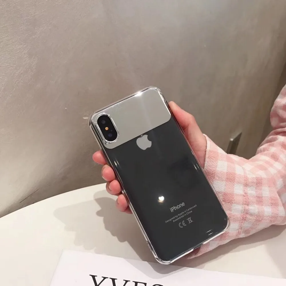 HUANQING Fashion mirror cell phone shell For X XR XS Max transparent For iPhone 6 6S 7 7Plus 8 8Plus Protective Cover case02