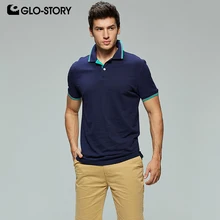 GLO-STORY поставляется от европейских Для мужчин одноцветное Повседневное трикотажные хлопок мужская рубашка-поло Поло футболка с коротким рукавом MPO-7145