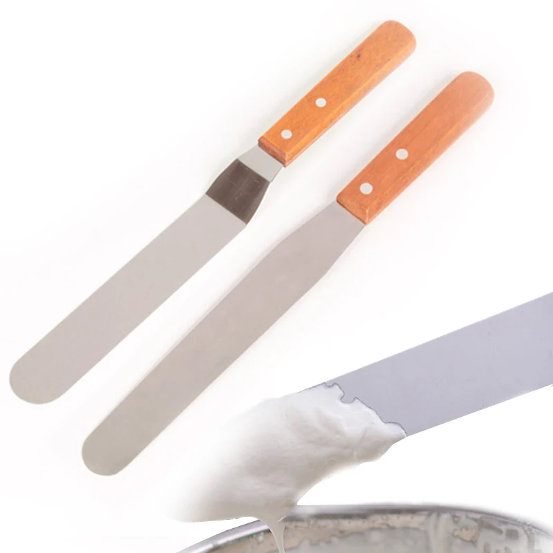 

10 inch espatula spatula to confit cake pastry cutters Stainless Steel Butter Cake Spatula Wooden Handle Kitchen Smoother