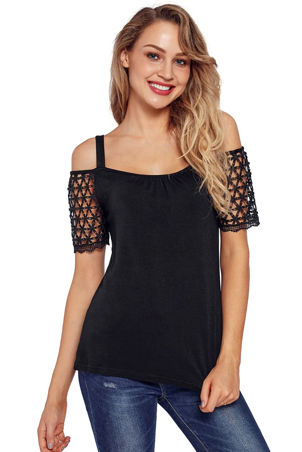 Black-Floral-Crochet-Short-Sleeve-Cold-Shoulder-Top-LC251192-2-2