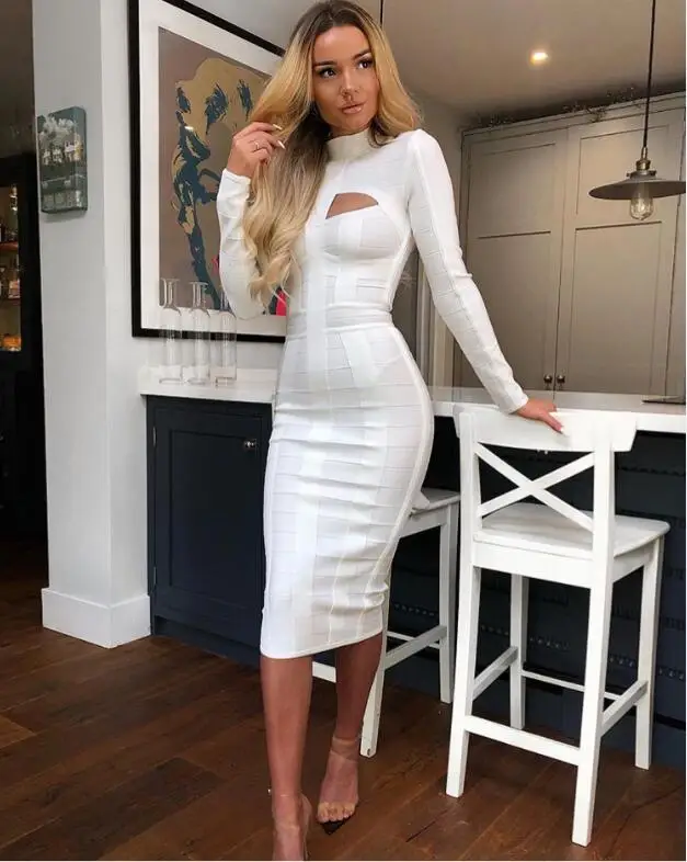Hollow Bianco Up Rayon Del Da Donne Ritorno Modo Sexy A Della Vestito Partito Delle Qualità Fasciatura Casa Alta Di Molla nq8zAA