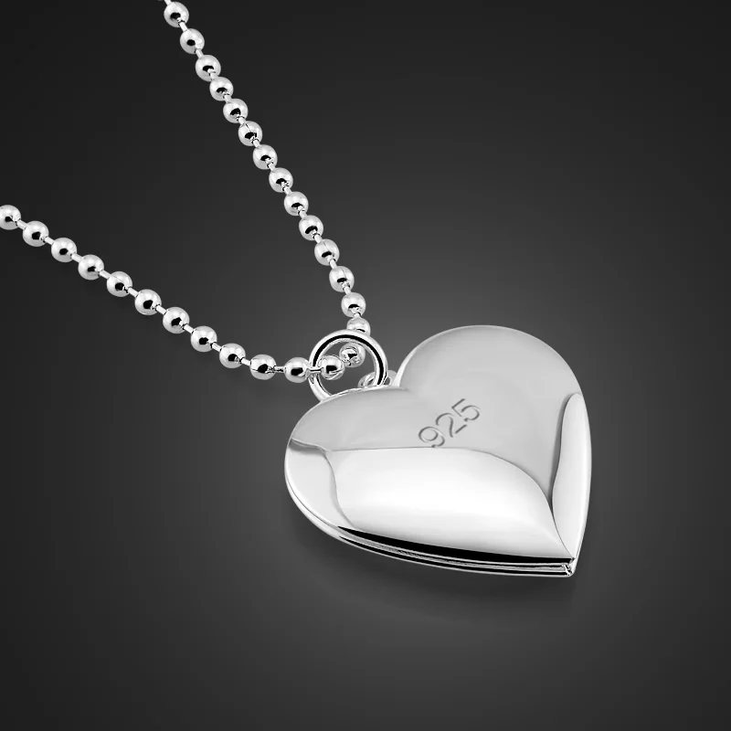 

Women's 925 Sterling Silver Necklace Cute Heart-shaped Box Pendant Design Can Place Photo Pendant Necklace Solid Silver Bead
