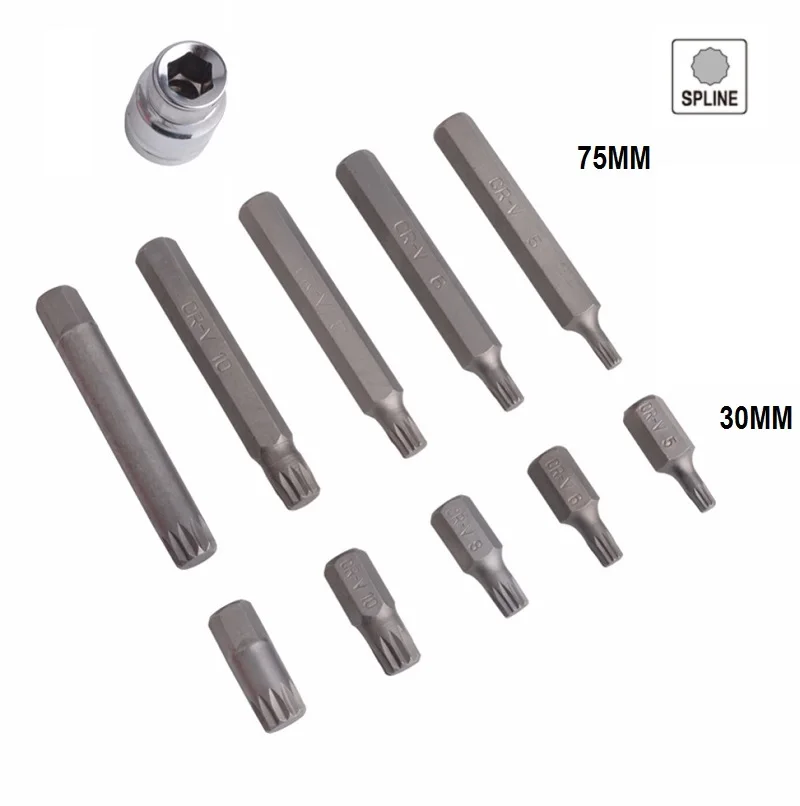 New 11pc 12 Point Spline Bit screwdriver set Driver bit Sets with 1/2 inch Drive Socket Adaptor