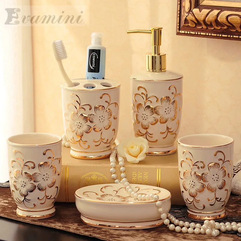 Китайский керамический набор для ванной из пяти частей, модный современный держатель для зубной щетки, аксессуары для ванной комнаты