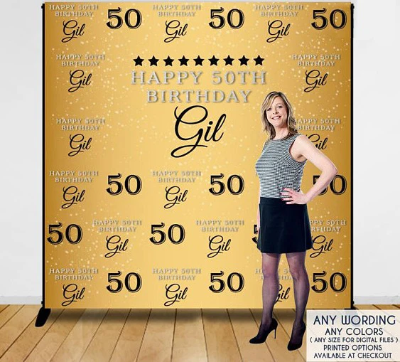 

Custom 50th 30th 40th Gold Wall background polyester or Vinyl cloth High quality Computer print birthday photo backdrop