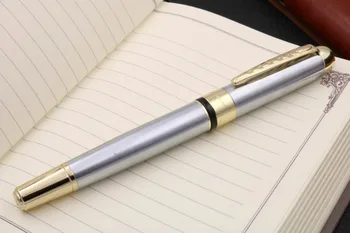 

JINHA 250 Stainless steel With Stripe Golden Trim M GIFT Fountain Pen