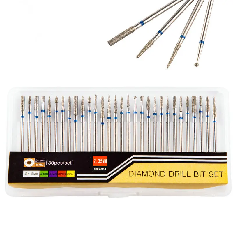 

30pcs Rotate Diamond Nail Drill Bit Nail Cutter Burr Cuticle Clean Drill For Electric Drill Machine Manicure Pedicure Drills