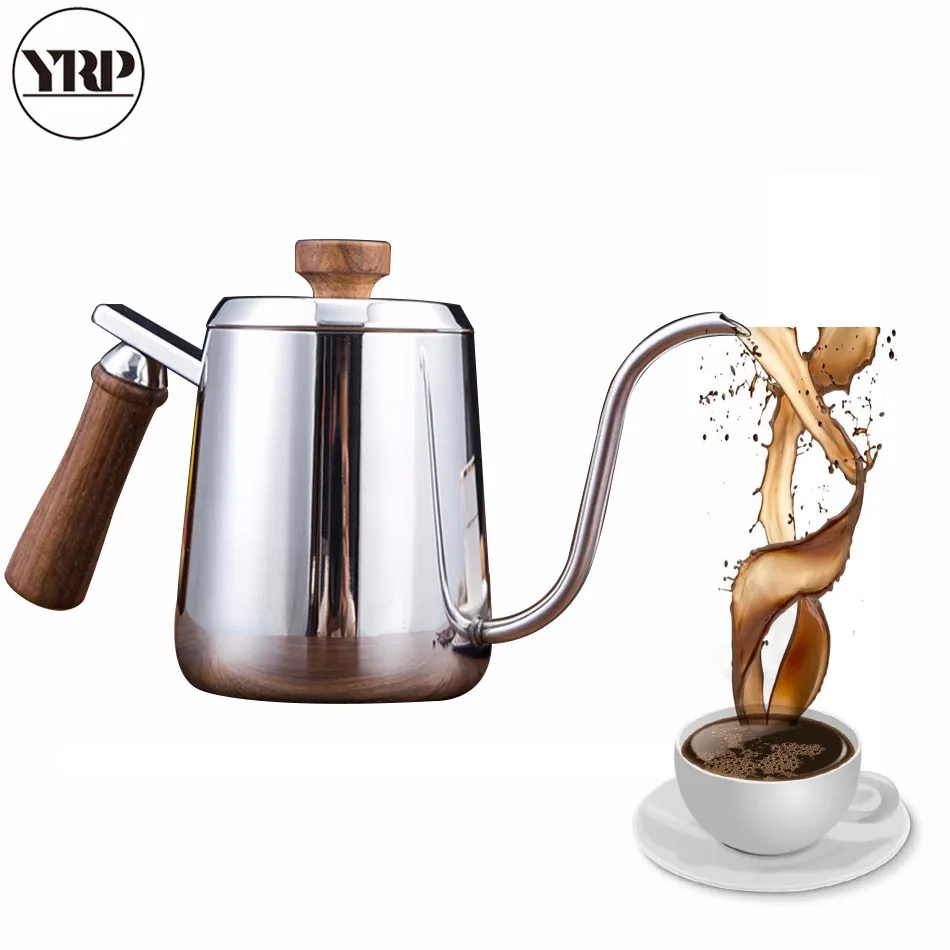 

YRP 350ML/600ML Stainless Steel Coffee Drip Kettle Hand Wooden TeaPot Gooseneck Led Spout Pour Hario Coffee Tea Pot For Barista