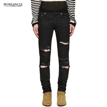 MORUANCLE Hi-Street Mens Ripped Jeans Pants Fashion Streetwear Distressed Denim Joggers Holes Brand Designer Destroyed Trousers