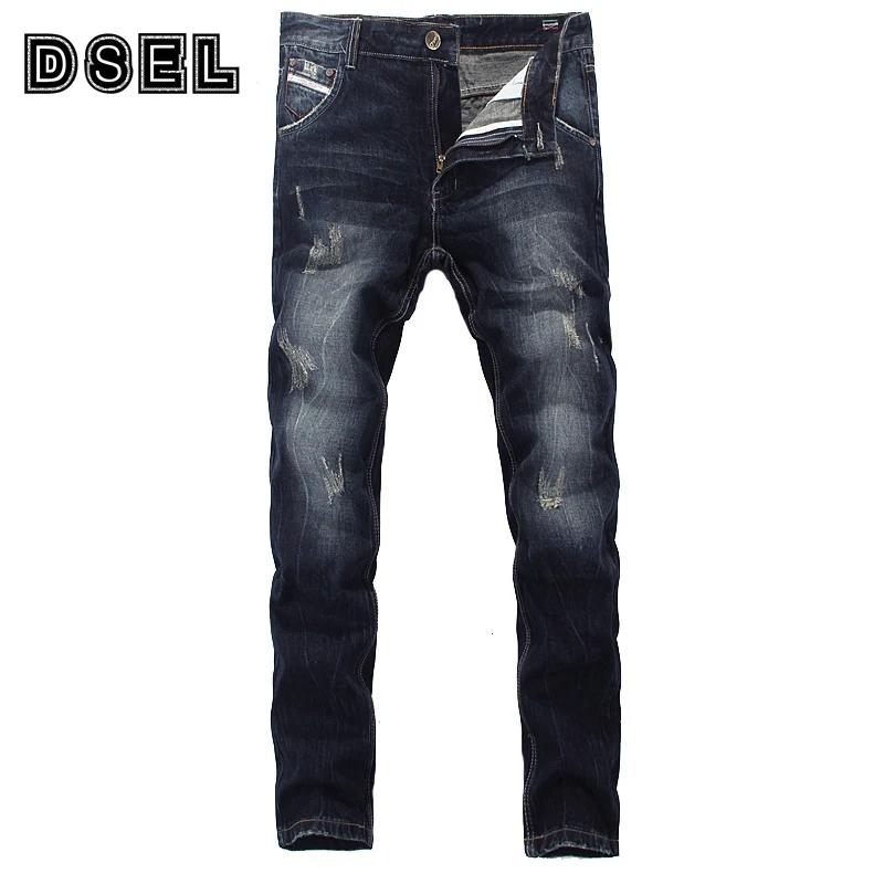 

Italian Style Retro Design Men Jeans High Quality Slim Fit Scratched Stripe Jeans Mens Pants DSEL Brand Street Biker Jeans Male