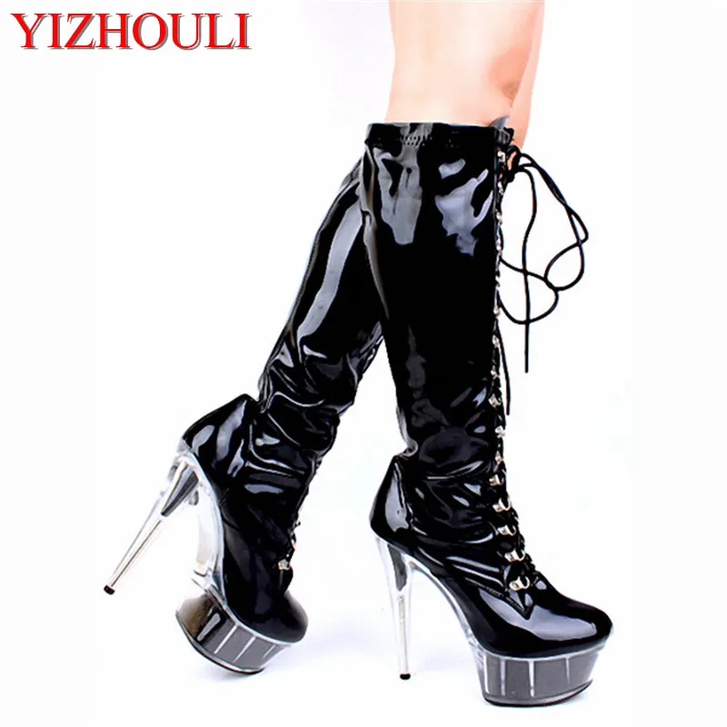 pink Lacing sexy bride crystal boots 15cm high-heeled shoes steel pipe dance shoes sexy clubbing 6 inch high boots for women