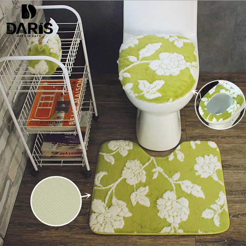SDARISB Top 3 PCS Sets Bathroom Sets Flowers Bathroom Mats Cushions Toilet Seat Toilet U pad