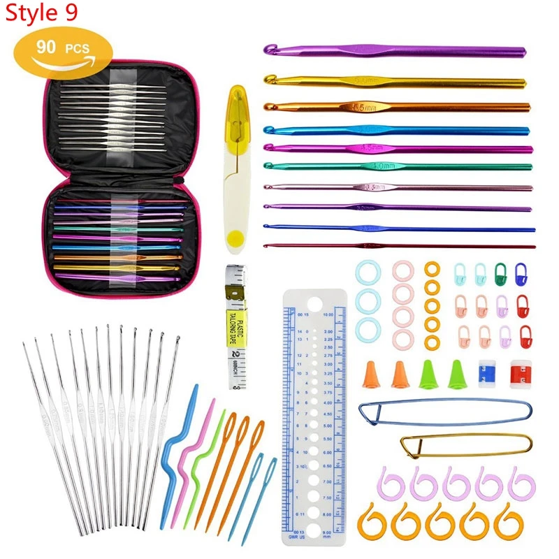 35 Styles Set Crochet Hook Set With Yarn Knitting Needles Sewing Tools Set Knit Gauge Scissors Stitch Holder Hook For Knitting