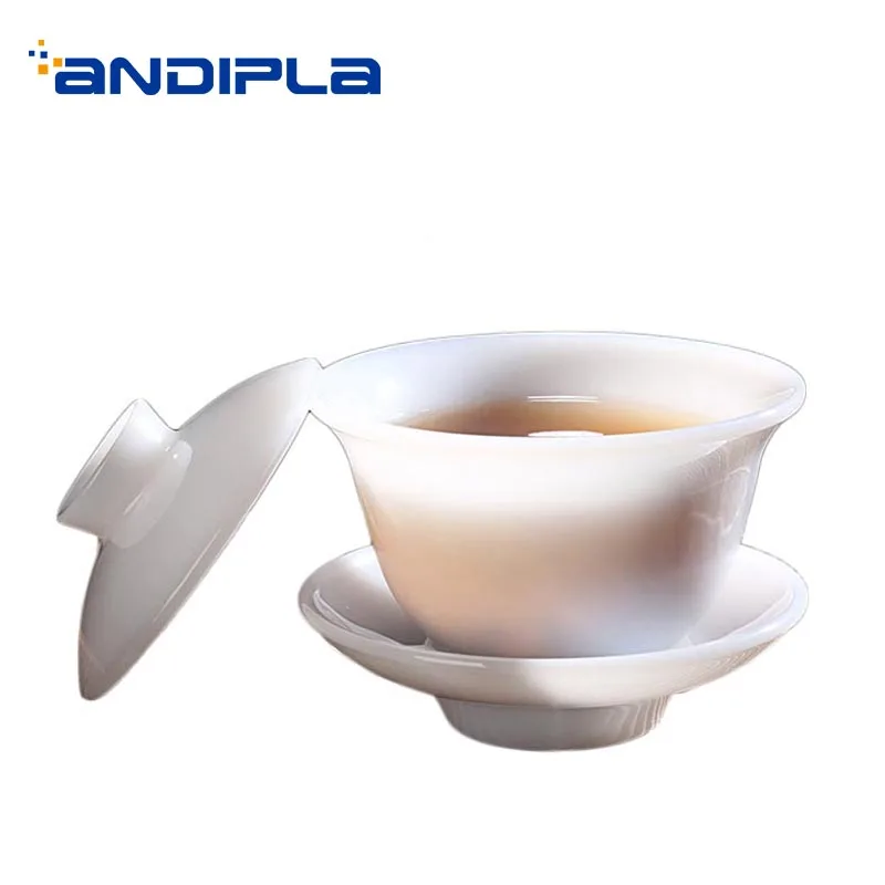 100/150/180 мл Нефритовая фарфоровая чайная чаша Gaiwan ручной работы с крышкой комплект