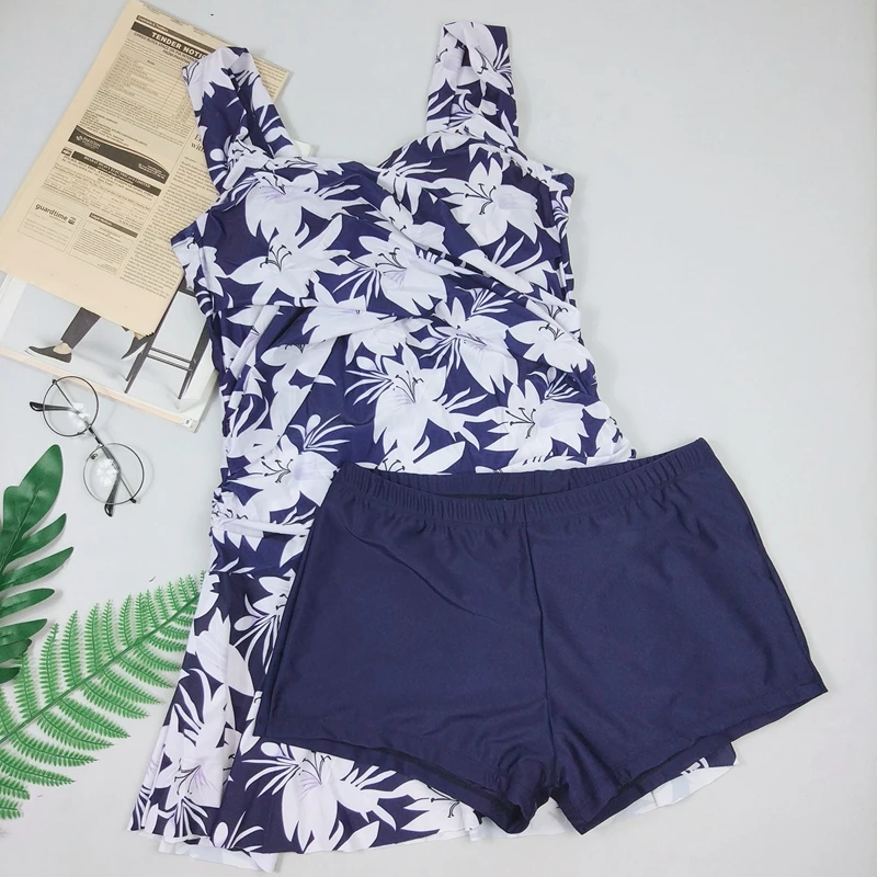 2020 Tankini Swimsuit Women Plus Size Swimwear One Piece Retro Floral Swimwear Swimming Suit Shorts maillot de bain femme 5XL