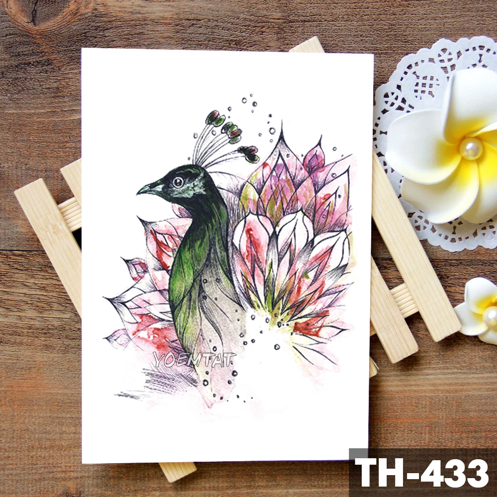 Bird Cage Peacock Flowers Waterproof Temporary Tattoo Sticker Body