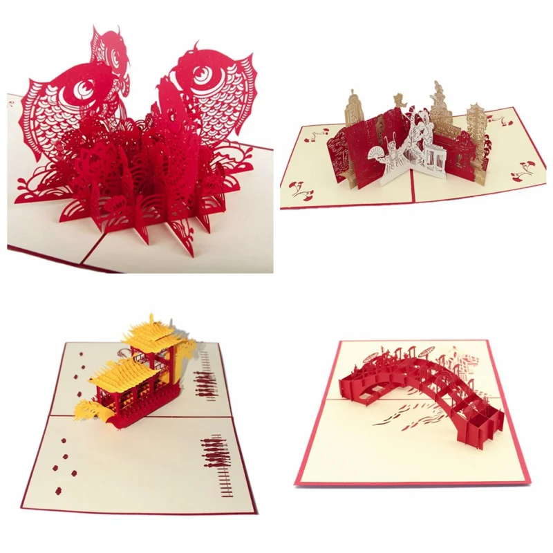  3d Paper-cut Hollow Chinese Style Greeting Card Creative Birthday Stereo Greeting Card Blessing Wed - 32919417637