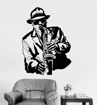 

Vinyl wall applique jazz musician music black african man sticker bar nightclub poster home art design decoration 2YY14