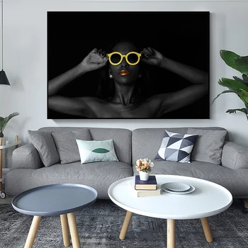 

Modern Canvas Painting Black Girl Sexy Woman Red Lip Sunglasses Art Wall Pictures Large poster For Living Room Home Decoration