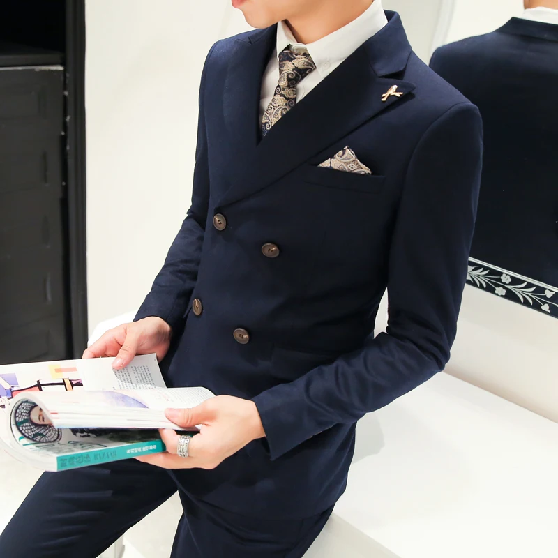 

Male slim solid color double breasted blazer suit 3 pieces set Groom Wedding Suits For Men Dress Suit Dinner Party Prom Suits