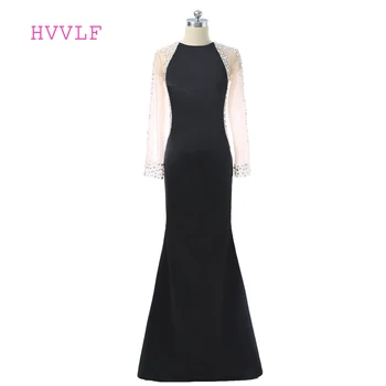 

Black 2019 Prom Dresses Mermaid Long Sleeves See Through Crystals Sexy Women Long Prom Gown Evening Dresses Robe De Soiree