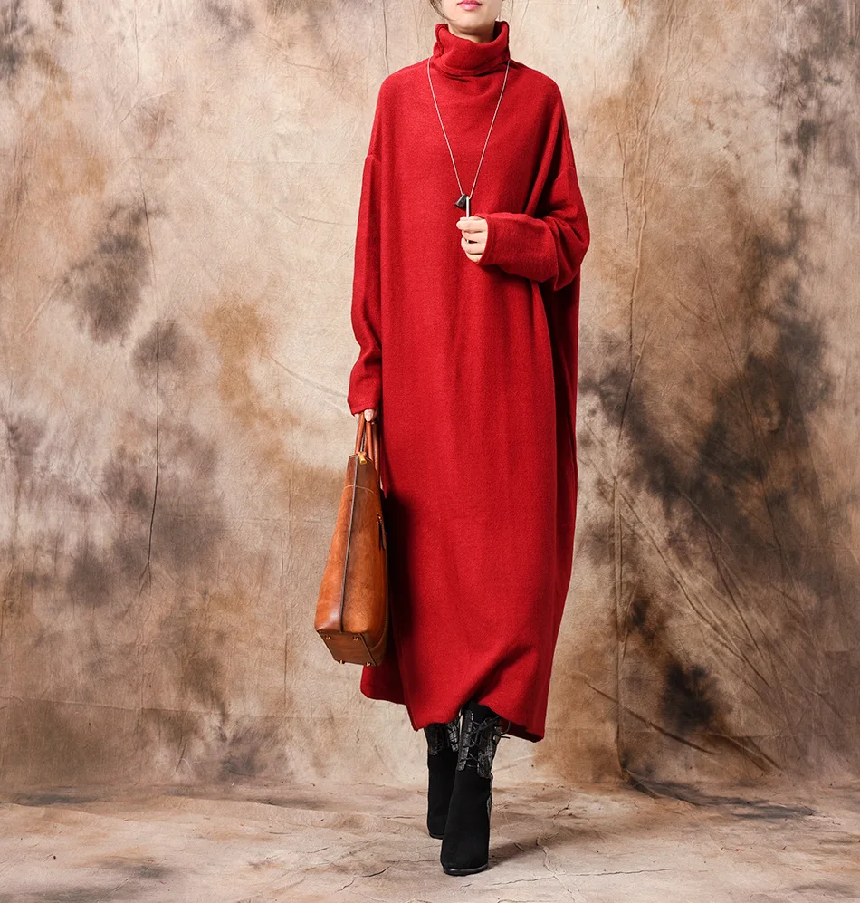 

Women Loose Solid Color Simple Warm Knit Dress Ladies High Neck Plus Size Knitted Dress Female Casual Knit Dress Knitwear 2019