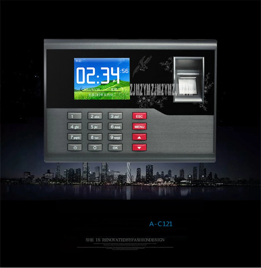 A-C121 TCP/IP отпечатков пальцев посещаемость времени Запись системы управления сотрудника, время, часы машина для системы контроля доступа 12 V