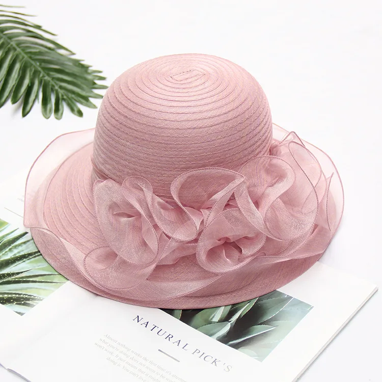FS розовая Пляжная Шляпа Fedora, летняя женская элегантная складная шляпа с широкими полями, шляпы от солнца, церковные вечерние шляпы Foppy - Цвет: Pink