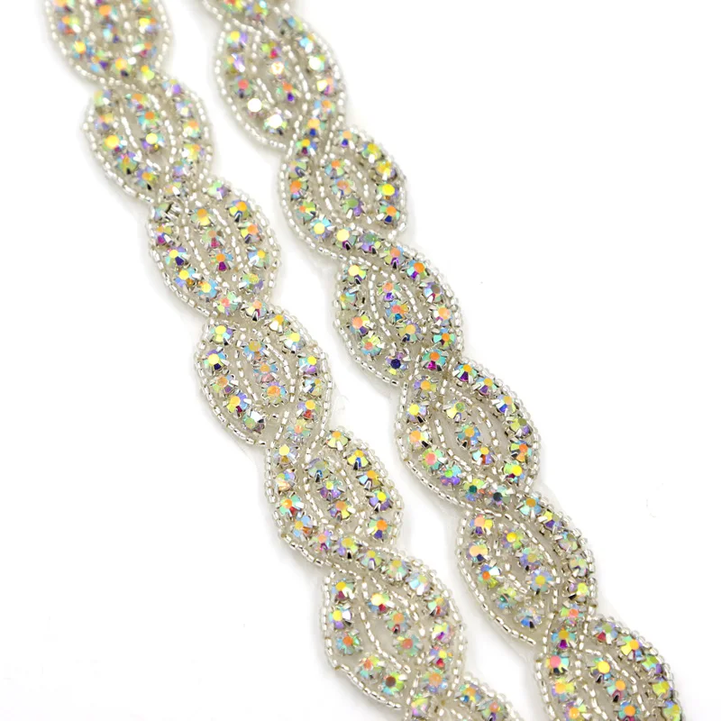 1 Yard Rhinestone Trim AB Crystal Glass Rhinestone Wedding Dress Decoration Trim Applique Sew on