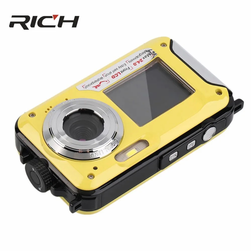 H268 Digital Camera 3M Waterproof Camera 2.7 Inch +1.8 Inch Double Screen Max 24MP 16 times Digital Zoom black Camcorder