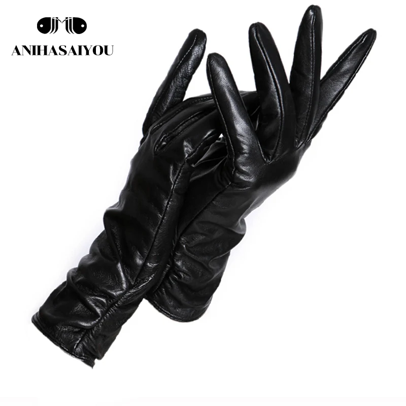 black Модные новые продукты, зимние кожаные перчатки, короткие кожаные перчатки для женщин, дизайнерские зимние кожаные перчатки для женщин - Цвет: black