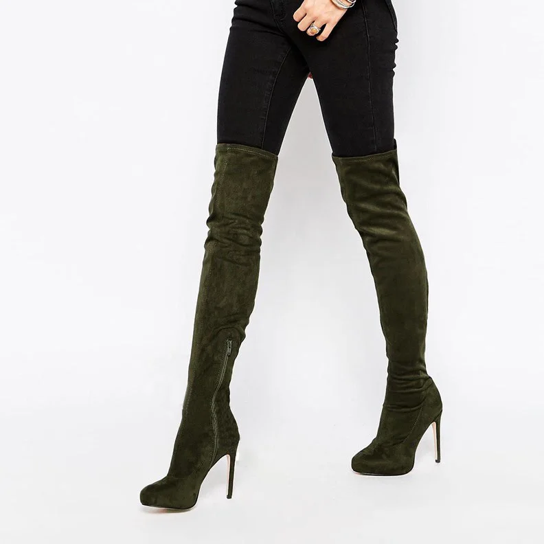 khaki green knee high boots