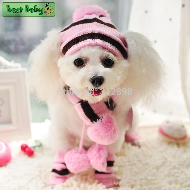Winter Pet Puppy Accessories For Dogs Knitted Striped Tops Scarf - Produk haiwan peliharaan - Foto 2