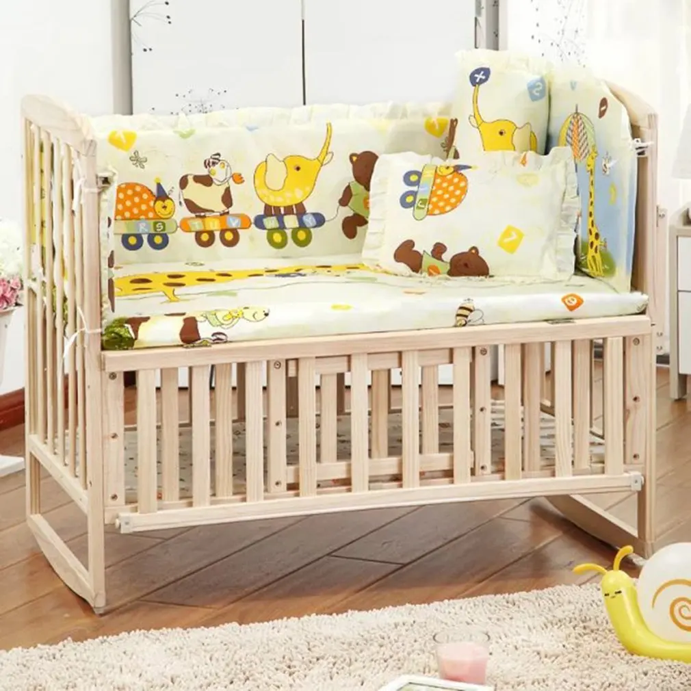 

New Cute 100*58cm/110*60cm 5pcs/Set Promotion Cotton Baby Children Bedding Set Comfortable Crib Bumper Baby Organizer Cot Kit