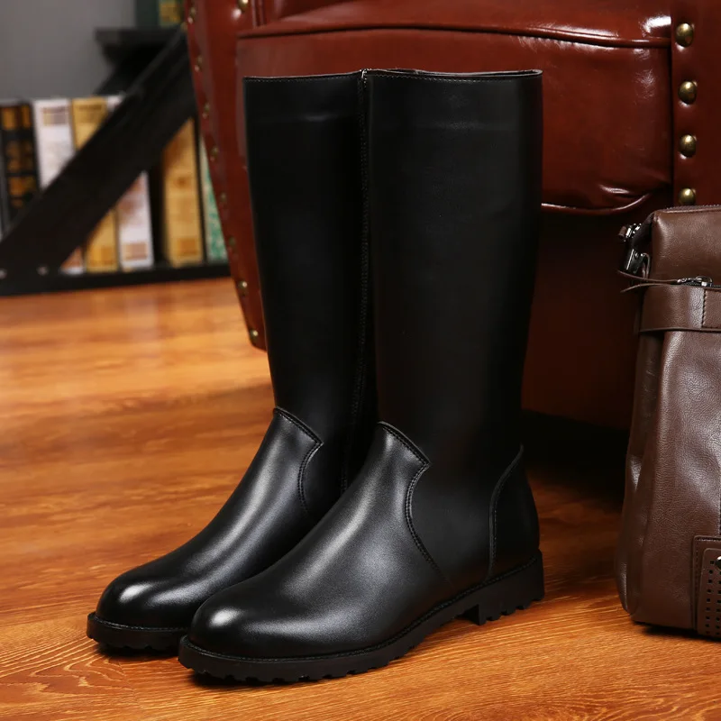 

2018 Winter Men Fashion Round Toe Pu Leather Plus Velvet Black Warm Motorcycle Boots Male Casual Riding Fleece Boots Shoes Zip