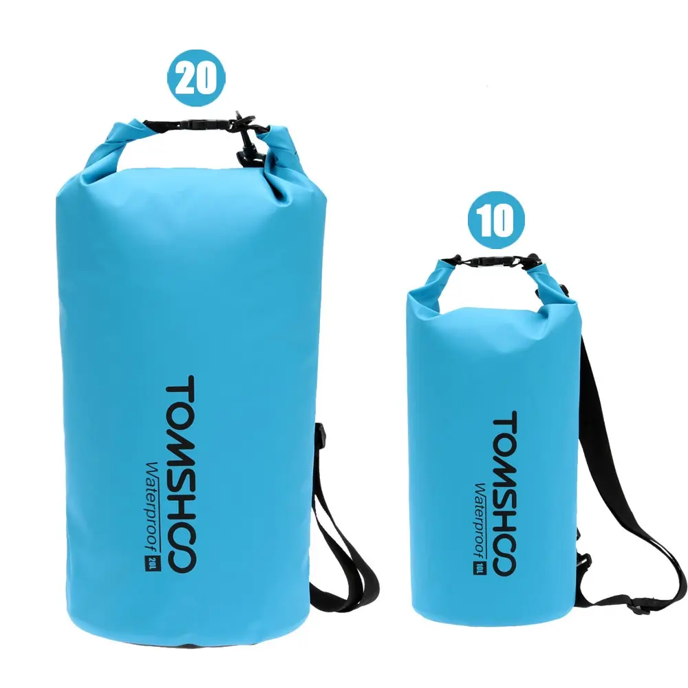 TOMSHOO Outdoor PVC Waterproof Dry Sack Storage Bag for Travelling Rafting Boating Kayaking Canoeing Camping Swimming Bag 10L20L