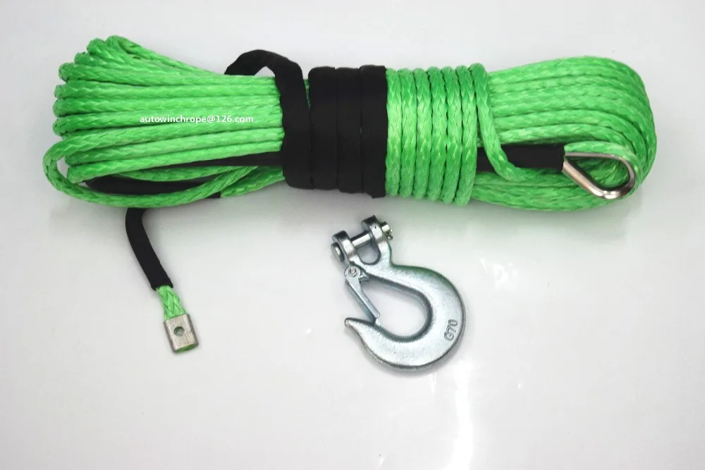 Green 10mm*30m ATV Electric Winch Rope& 3/8" Hook,Synthetic Winch Cable