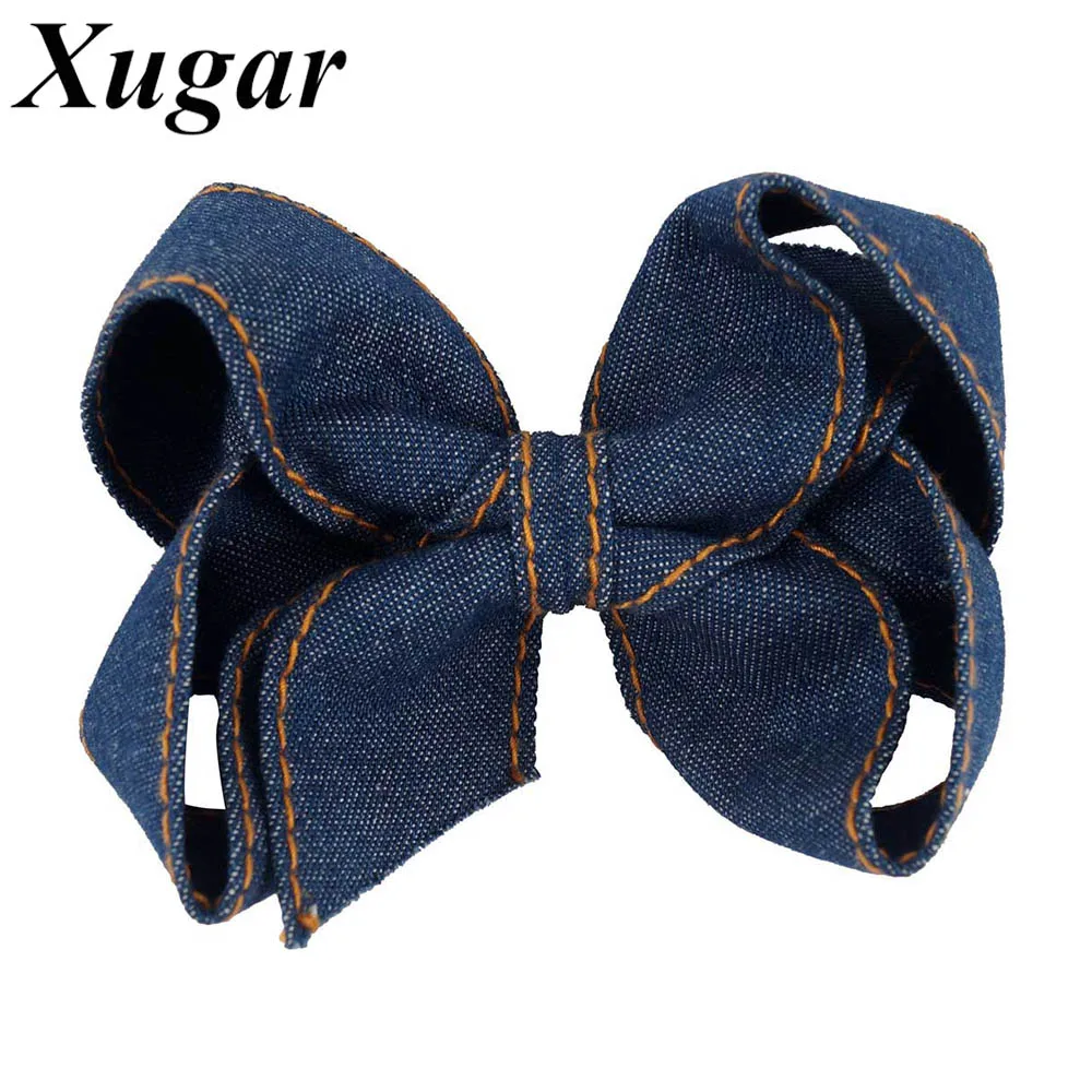 

4.5 Inch High Quality Denim Hair Bow Hairgrips For Girls Trendy Hair Accessories Hair Clip Kids Headwear
